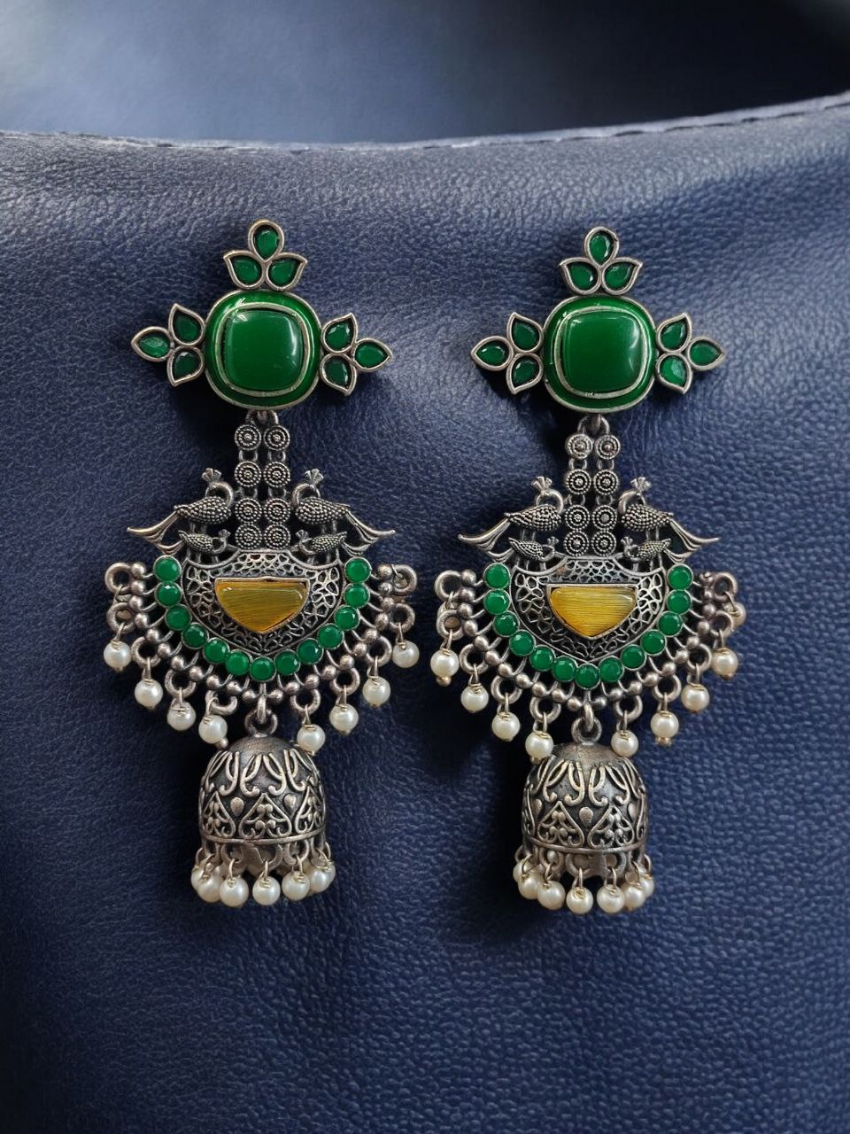 Traditional Long Jhumki Earrings | Meenakari Silver Replica Stone & Pearl Work Beautiful Jewelry For Women 12 Meenakari silver replica long jhumki earrings with stone and pearl work.Meenakari silver replica long jhumki earrings with stone and pearl work.