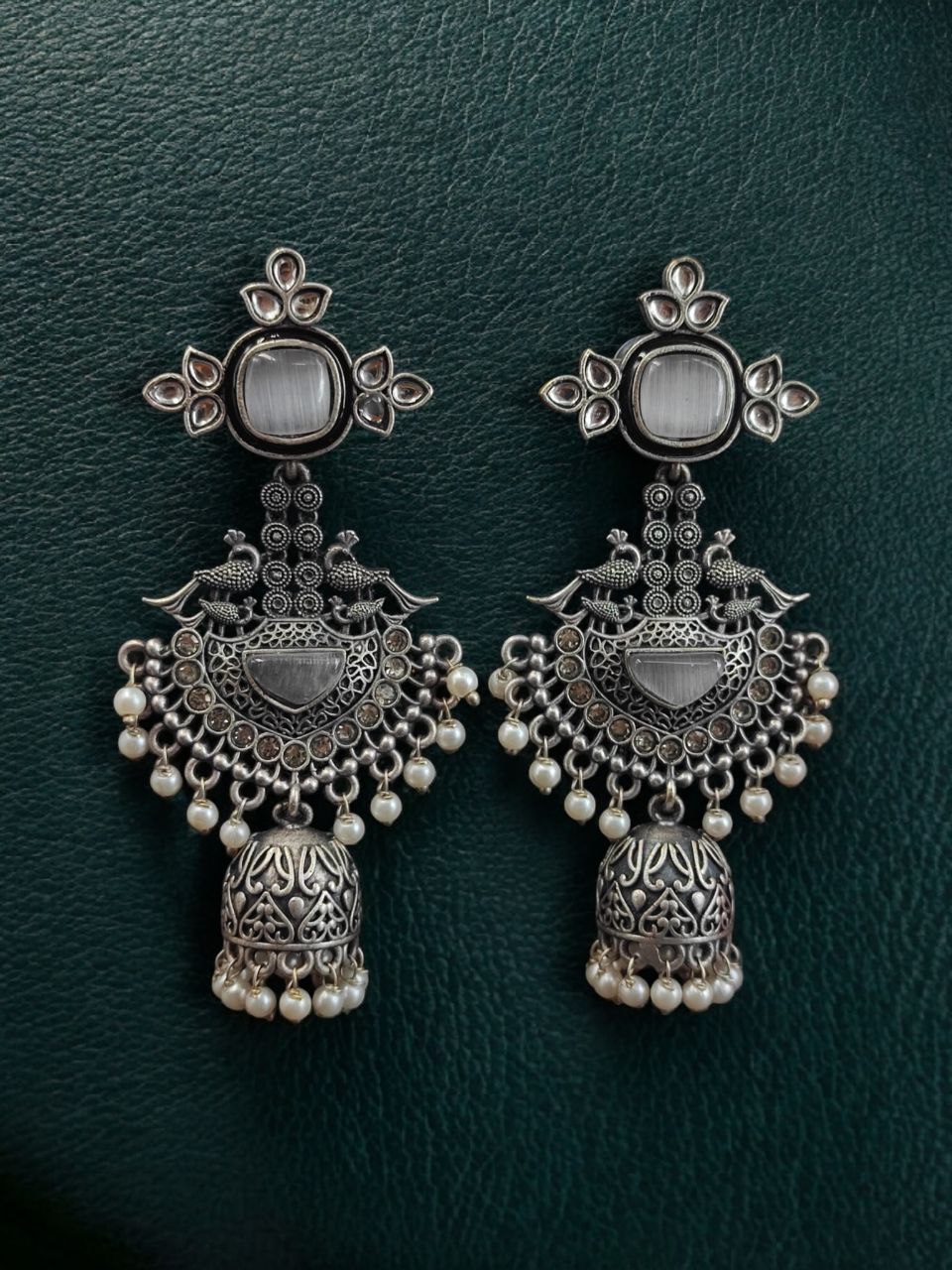 Traditional Long Jhumki Earrings | Meenakari Silver Replica Stone & Pearl Work Beautiful Jewelry For Women 9 Meenakari silver replica long jhumki earrings with stone and pearl work.