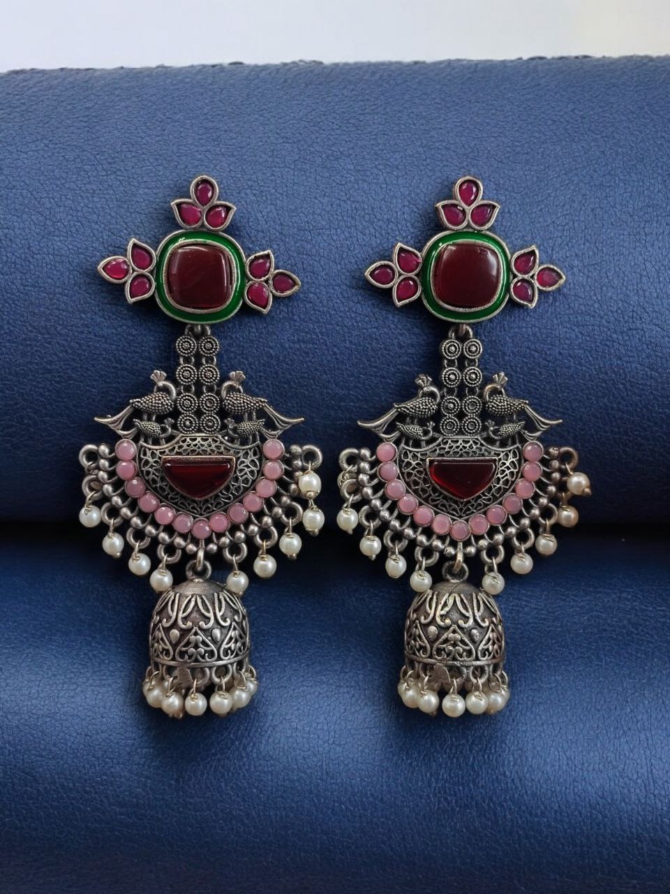 Traditional Long Jhumki Earrings | Meenakari Silver Replica Stone & Pearl Work Beautiful Jewelry For Women 10 Meenakari silver replica long jhumki earrings with stone and pearl work.