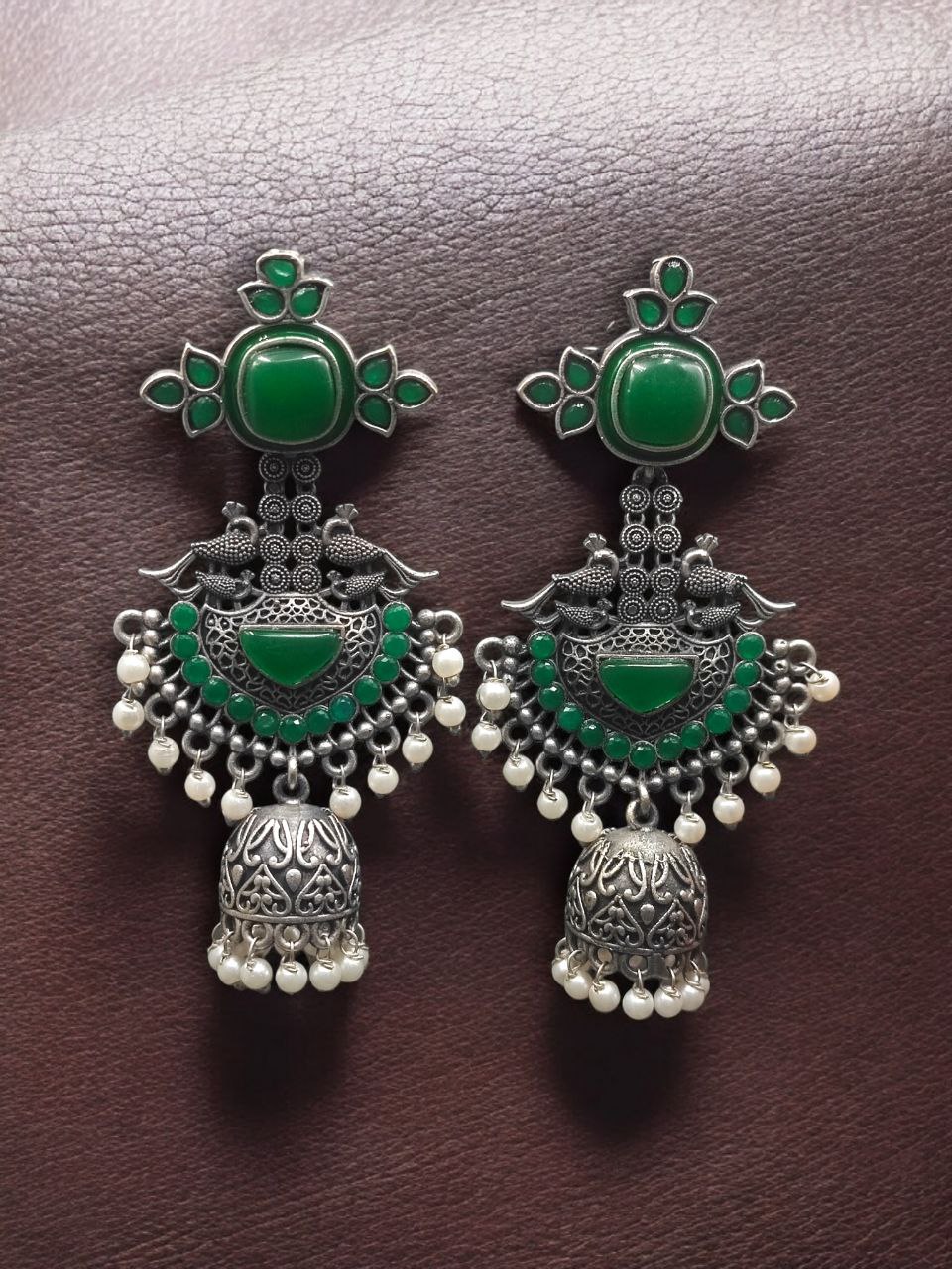 Traditional Long Jhumki Earrings | Meenakari Silver Replica Stone & Pearl Work Beautiful Jewelry For Women 17 Meenakari silver replica long jhumki earrings with stone and pearl work.