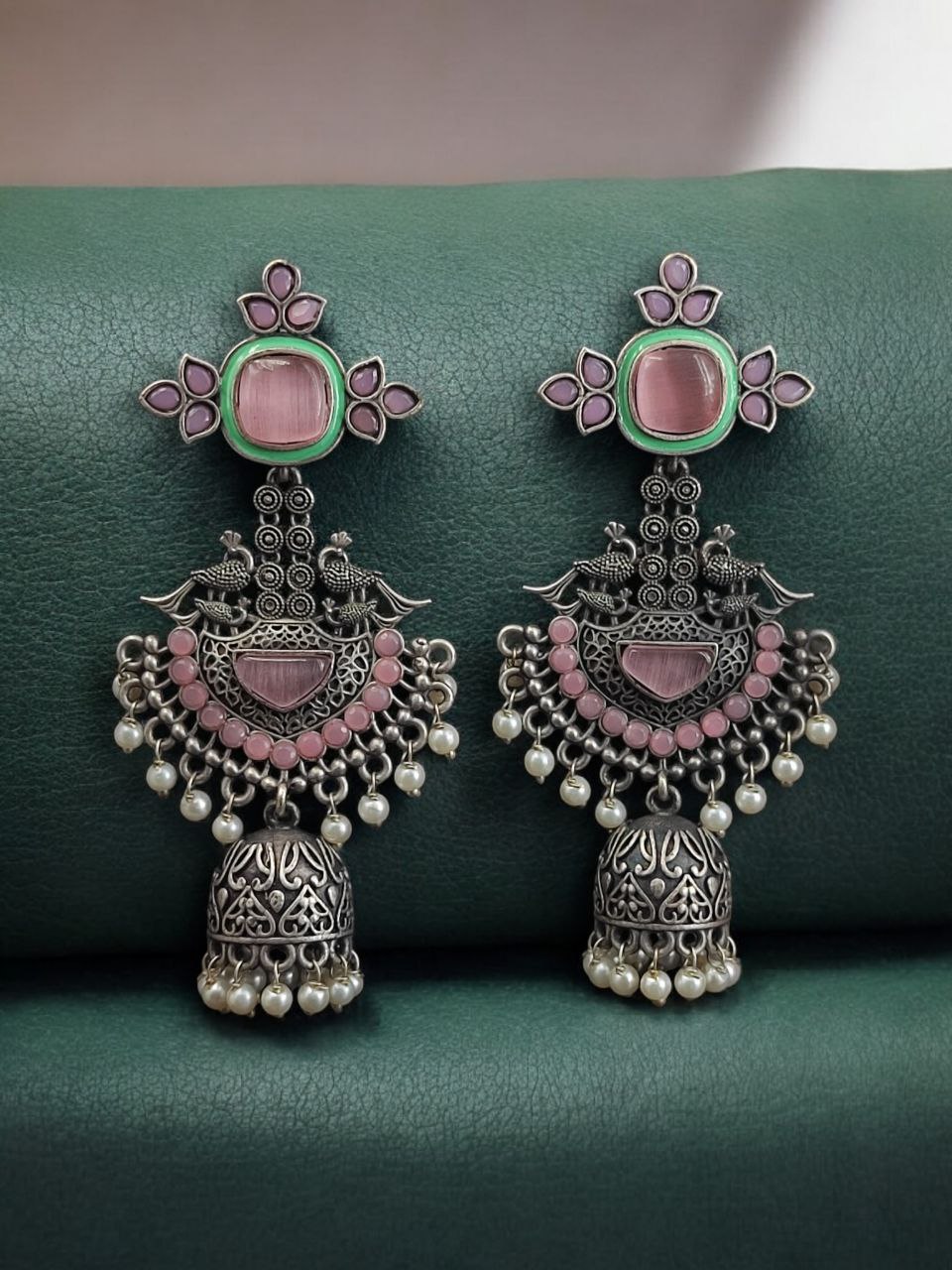 Traditional Long Jhumki Earrings | Meenakari Silver Replica Stone & Pearl Work Beautiful Jewelry For Women 7 Meenakari silver replica long jhumki earrings with stone and pearl work.