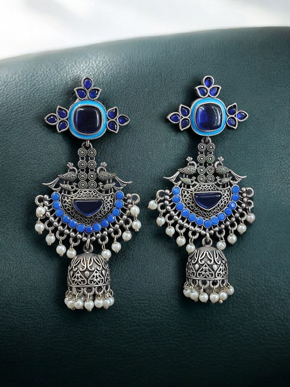 Traditional Long Jhumki Earrings | Meenakari Silver Replica Stone & Pearl Work Beautiful Jewelry For Women 5 Meenakari silver replica long jhumki earrings with stone and pearl work.