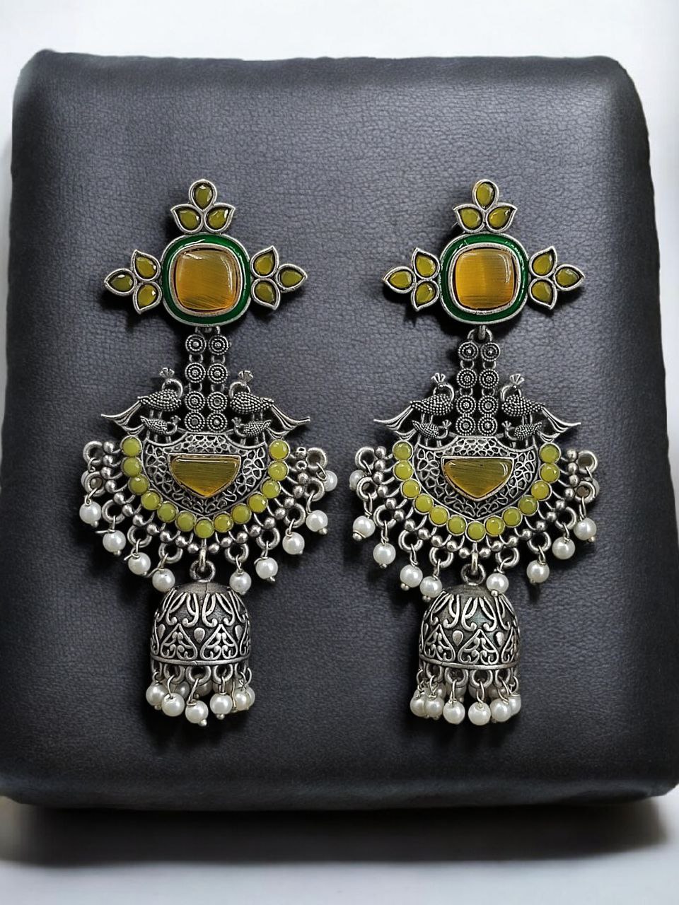 Traditional Long Jhumki Earrings | Meenakari Silver Replica Stone & Pearl Work Beautiful Jewelry For Women 6 Meenakari silver replica long jhumki earrings with stone and pearl work.