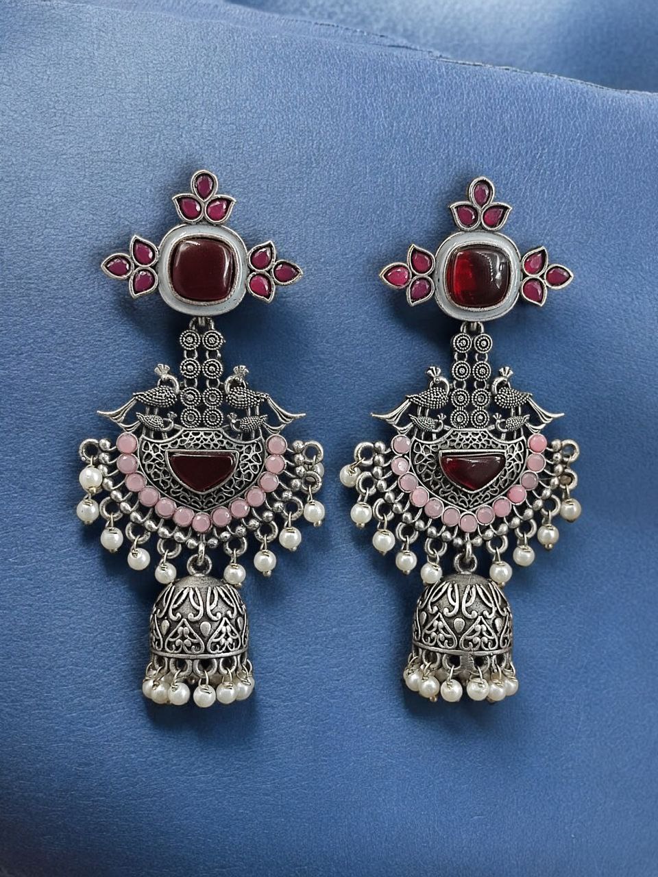 Traditional Long Jhumki Earrings | Meenakari Silver Replica Stone & Pearl Work Beautiful Jewelry For Women 16 Meenakari silver replica long jhumki earrings with stone and pearl work.
