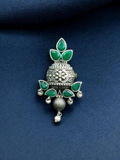 Silver replica adjustable ring with stone and pearl work unique design.