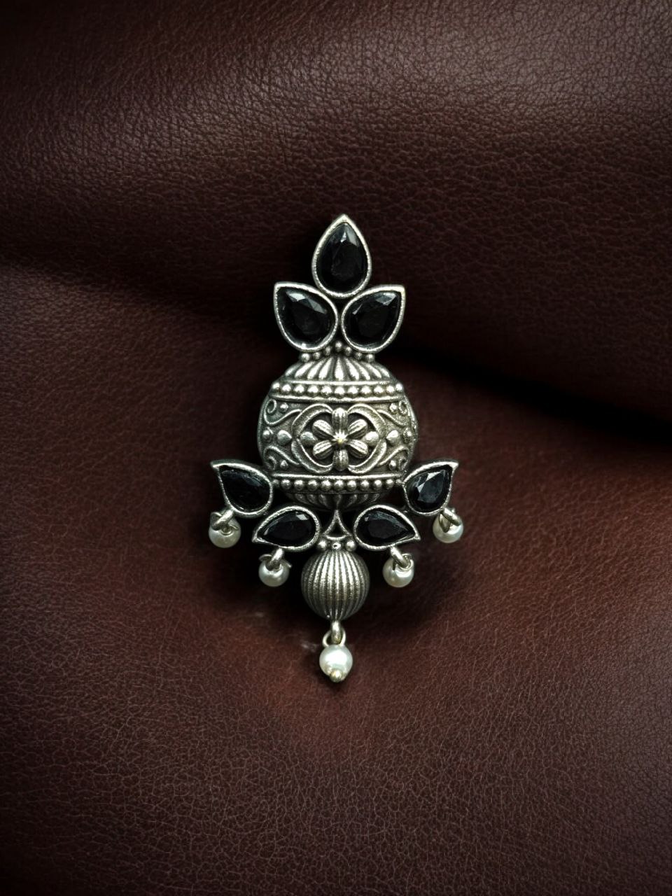 Elegant Silver Replica Adjustable Ring | Stone & Pearl Work Unique Design Jewelry 9 Silver replica adjustable ring with stone and pearl work unique design.