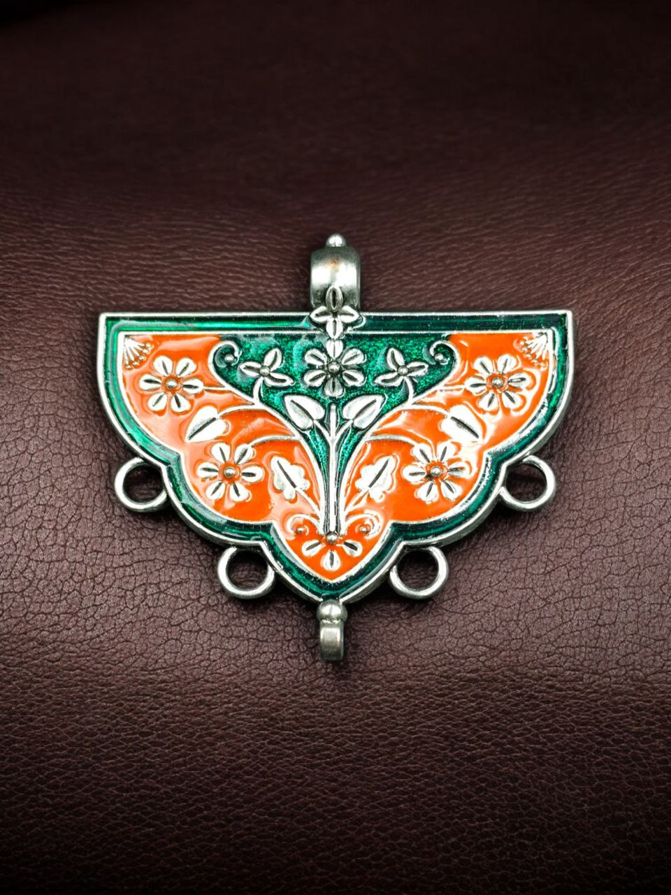 Meenakari Silver Plated Flower Design Pendant for Traditional DIY Jewelry Making Craft Supplies 2 Meenakari Silver Plated Flower Design Pendant for Traditional DIY Jewelry Making Craft Supplies - Image 2