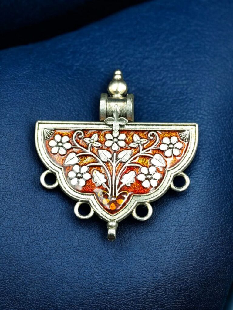 Meenakari Silver Plated Flower Design Pendant for Traditional DIY Jewelry Making Craft Supplies