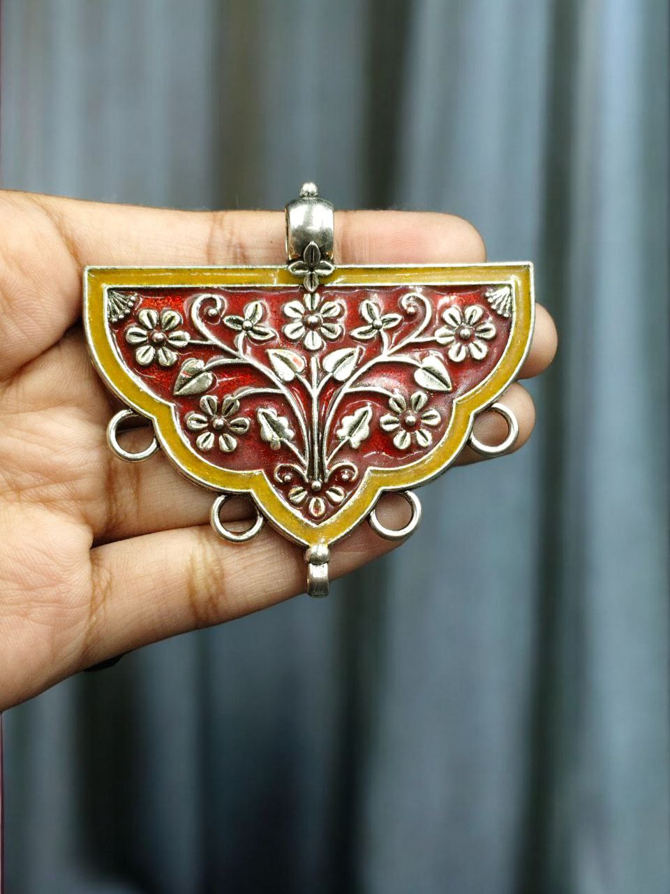 Meenakari Silver Plated Flower Design Pendant for Traditional DIY Jewelry Making Craft Supplies 4 Meenakari Silver Plated Flower Design Pendant for Traditional DIY Jewelry Making Craft Supplies - Image 5