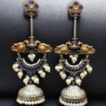 Designer Two-Tone Jhumka Earrings | Bird Design Pearl & Stone Work Beautiful Jewelry For Women - "Blue"