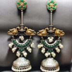 Designer Two-Tone Jhumka Earrings | Bird Design Pearl & Stone Work Beautiful Jewelry For Women - "Green"