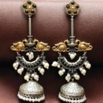 Designer Two-Tone Jhumka Earrings | Bird Design Pearl & Stone Work Beautiful Jewelry For Women - "Black"
