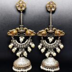 Designer Two-Tone Jhumka Earrings | Bird Design Pearl & Stone Work Beautiful Jewelry For Women - "White"