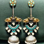Designer Two-Tone Jhumka Earrings | Bird Design Pearl & Stone Work Beautiful Jewelry For Women - "Aqua"