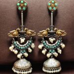 Designer Two-Tone Jhumka Earrings | Bird Design Pearl & Stone Work Beautiful Jewelry For Women - "Mint"