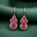 Bulk 10 Traditional Silver Replica Hook Earrings | Stone Work Best Daily Wear Jewelry For Girls - "Red"
