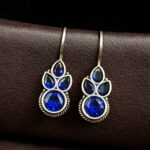 Bulk 6 Traditional Silver Replica Hook Earrings | Stone Work Best Daily Wear Jewelry For Girls - "Blue"