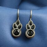 Bulk 4 Traditional Silver Replica Hook Earrings | Stone Work Best Daily Wear Jewelry For Girls - "Black"