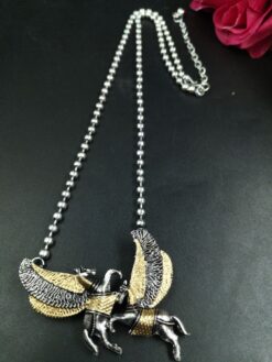 Winged Horse Pegasus Design Silver Tone Statement Necklace for Women Antique Style Jewelry