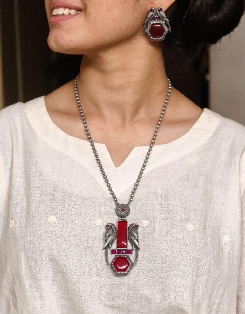 Traditional Parrot Design Necklace Set | Monalisa Stone Ethnic Party Wear Best Designer Jewelry