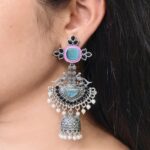 Traditional Long Jhumki Earrings | Meenakari Silver Replica Stone & Pearl Work Beautiful Jewelry For Women