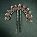 Designer Oxidized Juda Pin with Stone & Pearl Work | Unique Hair Accessory - "Red"