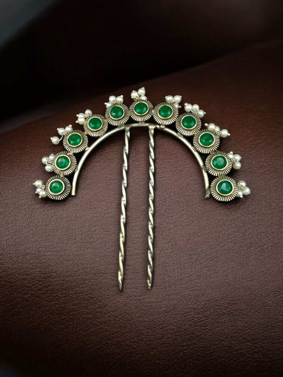 Designer Oxidized Juda Pin with Stone & Pearl Work | Unique Hair Accessory 6 Designer oxidized juda pin with stone and pearl work