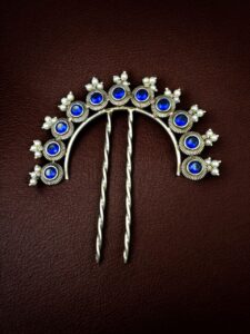 Designer Oxidized Juda Pin with Stone & Pearl Work | Unique Hair Accessory — "Blue"