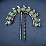 Designer Oxidized Juda Pin with Stone & Pearl Work | Unique Hair Accessory - "Mint"