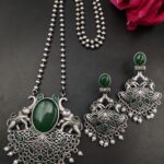Traditional Elephant Design Necklace Set | Monalisa Stone and Pearl Work Perfect Jewelry For Girls - "Green"