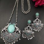 Traditional Elephant Design Necklace Set | Monalisa Stone and Pearl Work Perfect Jewelry For Girls - "Mint"