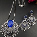 Traditional Elephant Design Necklace Set | Monalisa Stone and Pearl Work Perfect Jewelry For Girls - "Blue"