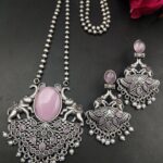 Traditional Elephant Design Necklace Set | Monalisa Stone and Pearl Work Perfect Jewelry For Girls - "Baby Pink"