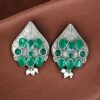 Traditional Leaf Design Earrings | Silver Replica Stone & Pearl Work Best Oxidized Jewelry 9 Traditional leaf design oxidized silver replica earrings with stone and pearl work