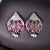 Traditional Leaf Design Earrings | Silver Replica Stone & Pearl Work Best Oxidized Jewelry 8 Traditional leaf design oxidized silver replica earrings with stone and pearl work