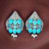 Traditional Leaf Design Earrings | Silver Replica Stone & Pearl Work Best Oxidized Jewelry 10 Traditional leaf design earrings oxidized silver replica with stone and pearl work