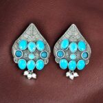 Traditional Leaf Design Earrings | Silver Replica Stone & Pearl Work Best Oxidized Jewelry - "Aqua"