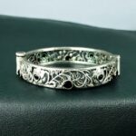 Traditional Flower Design Bangle | Stone Work Silver Replica Beautiful Openable Kada - "Black"