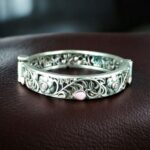 Traditional Flower Design Bangle | Stone Work Silver Replica Beautiful Openable Kada - "Baby Pink"