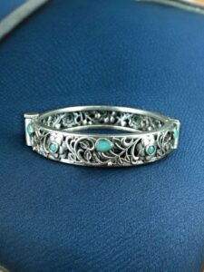Traditional Flower Design Bangle | Stone Work Silver Replica Beautiful Openable Kada — "Mint"