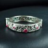 Traditional Flower Design Bangle | Stone Work Silver Replica Beautiful Openable Kada 19 Traditional flower design silver replica openable bangle with stone work