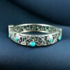 Traditional Flower Design Bangle | Stone Work Silver Replica Beautiful Openable Kada 21 Traditional flower design silver replica openable bangle with stone work
