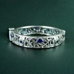 Traditional Flower Design Bangle | Stone Work Silver Replica Beautiful Openable Kada - "Blue"