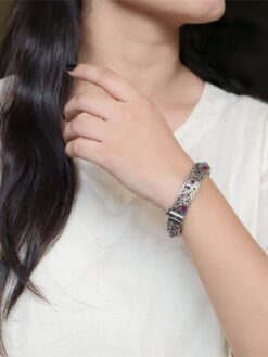 Traditional flower design bangle silver replica openable with stone work