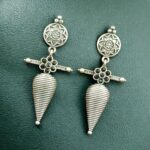 Traditional Oxidized Dangler Earrings | Unique Design Stone Work Silver Replica Jewelry - "Black"