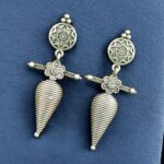 Traditional Oxidized Dangler Earrings | Unique Design Stone Work Silver Replica Jewelry - "Baby Pink"