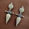 Traditional Oxidized Dangler Earrings | Unique Design Stone Work Silver Replica Jewelry 12 Traditional oxidized silver replica dangler earrings with stone work
