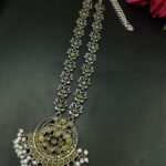 Silver Replica Oxidized Necklace | Elegant Stone & Pearl Work Perfect Look Jewelry - "Yellow"