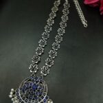 Silver Replica Oxidized Necklace | Elegant Stone & Pearl Work Perfect Look Jewelry - "Blue"