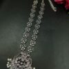 Silver replica oxidized necklace with stone and pearl work